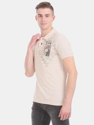 beige printed polo t-shirt - 17631465 - Standard Image - 2