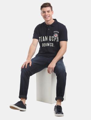 navy blue printed polo t-shirt - 17631470 - Standard Image - 3