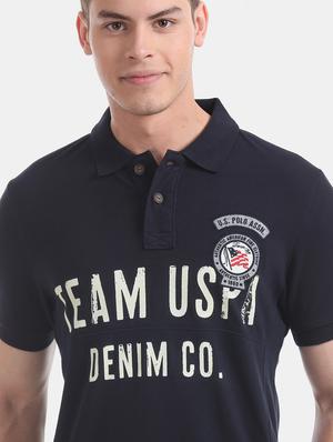 navy blue printed polo t-shirt - 17631470 - Standard Image - 4