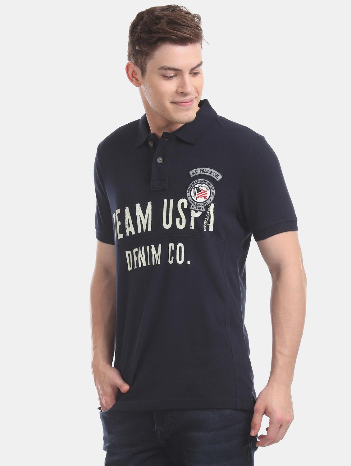 navy blue printed polo t-shirt - 17631470 - Zoom Image - 1