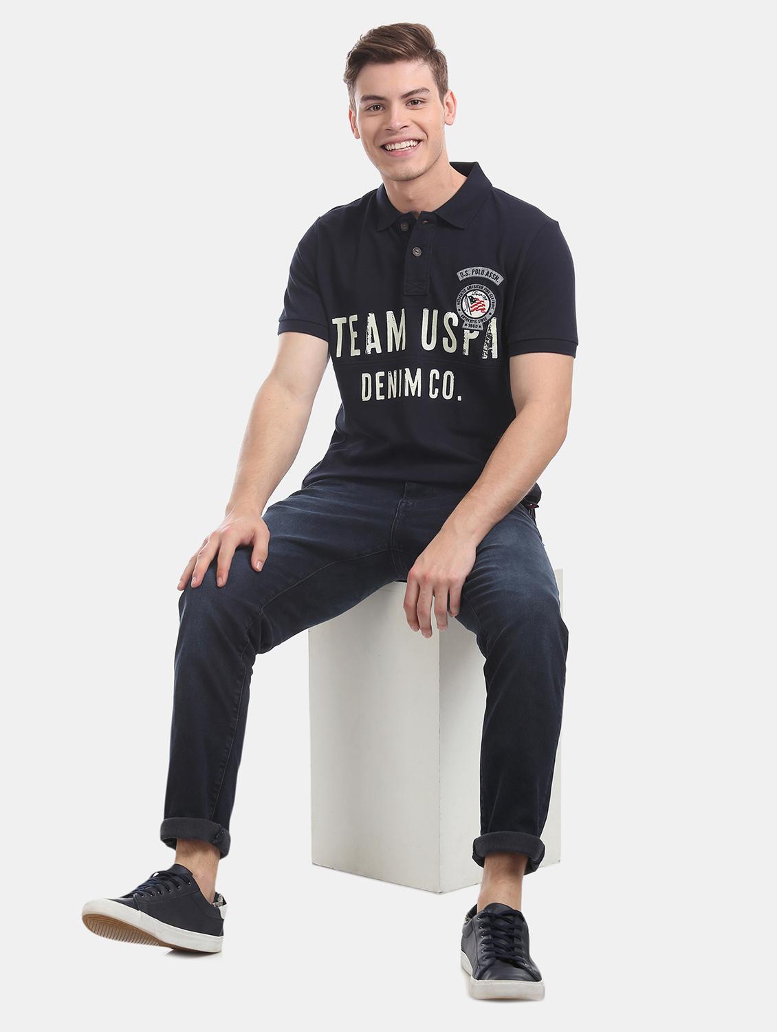 navy blue printed polo t-shirt - 17631470 - Zoom Image - 3