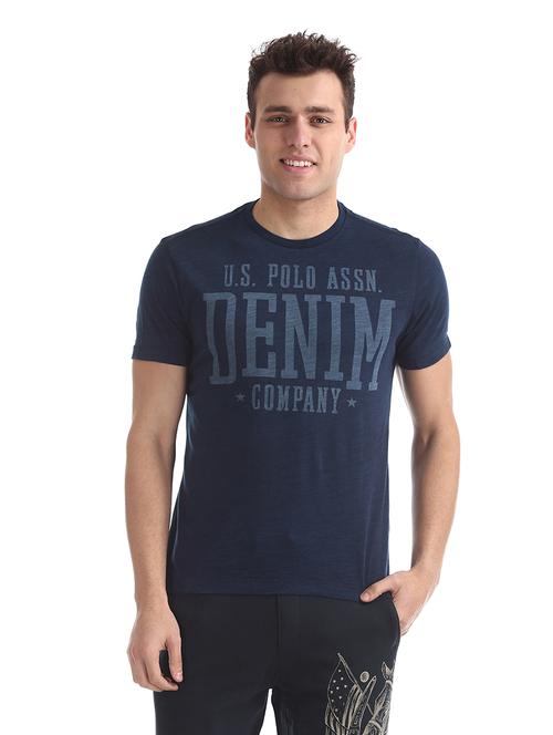 navy blue printed t-shirt - 17631505 - Standard Image - 1