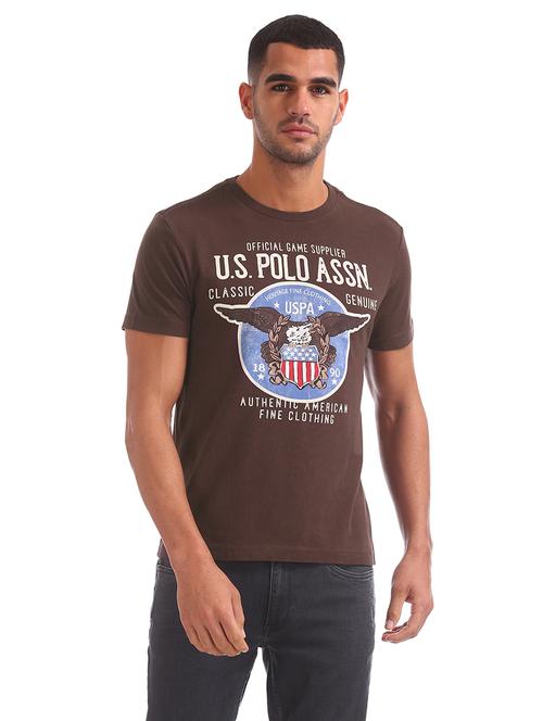 brown chest print t-shirt - 17631555 - Very Small Image - 1