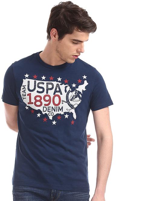 blue chest print t-shirt - 17631577 - Standard Image - 1