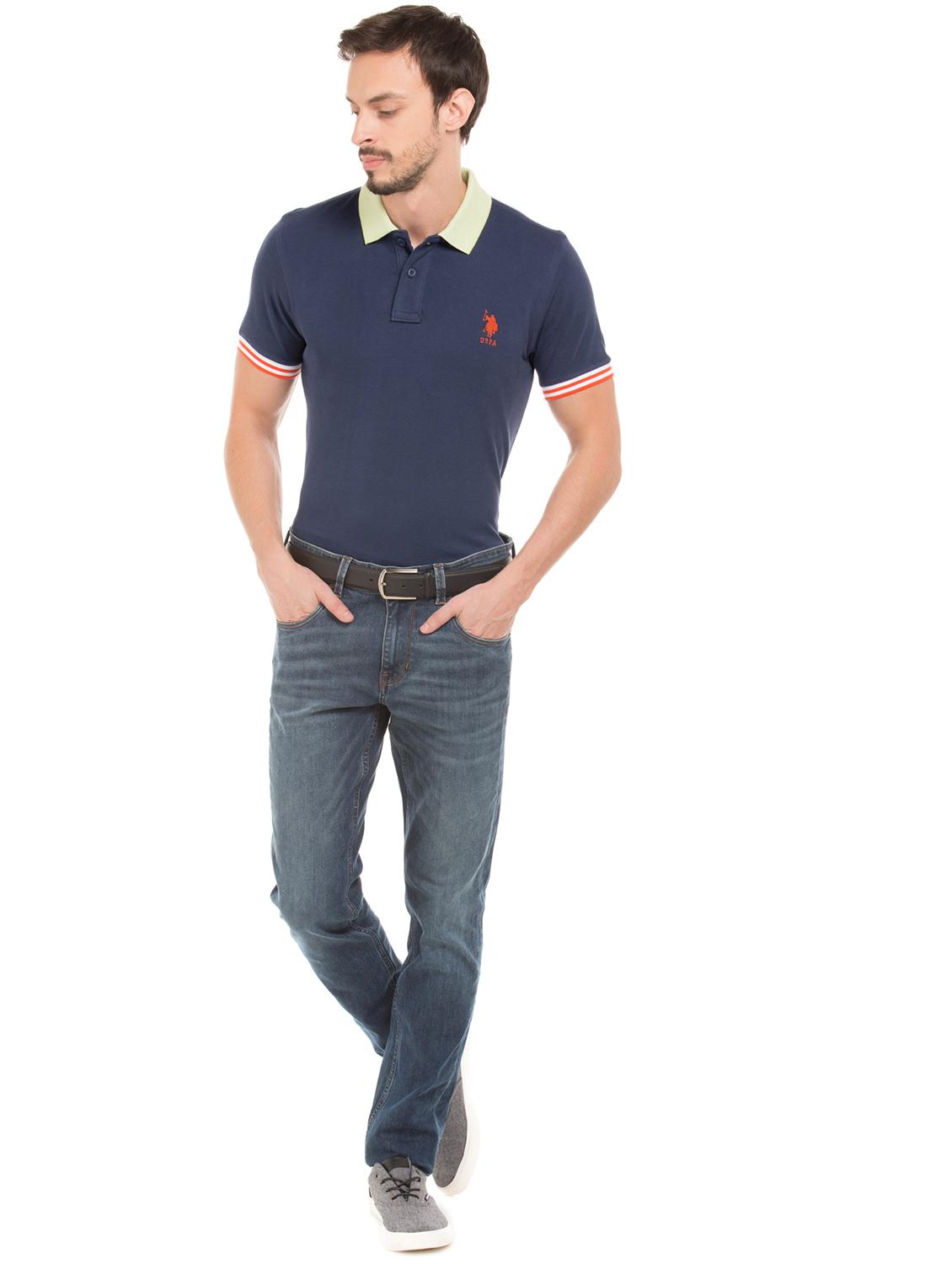 navy blue solid polo t-shirt - 17631684 - Zoom Image - 4
