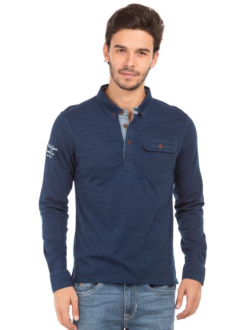 blue solid polo t-shirt - 17631696 - Very Small Image - 1
