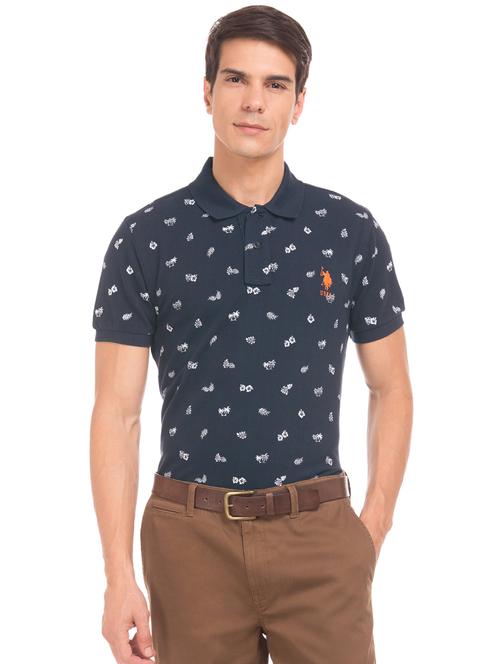 blue printed polo t-shirt - 17631757 - Standard Image - 1