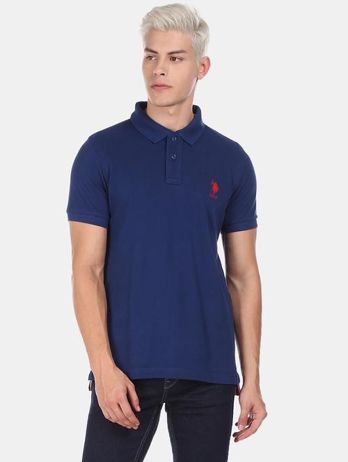 blue solid polo t-shirt - 17631769 - Standard Image - 1