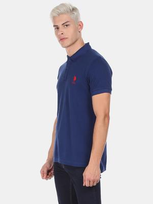 blue solid polo t-shirt - 17631769 - Standard Image - 2