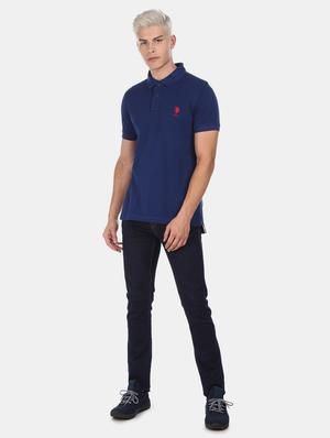 blue solid polo t-shirt - 17631769 - Standard Image - 4