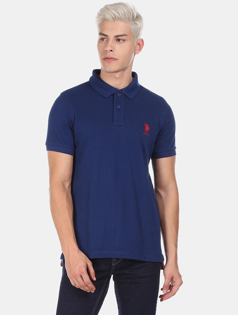blue solid polo t-shirt - 17631769 - Zoom Image - 1