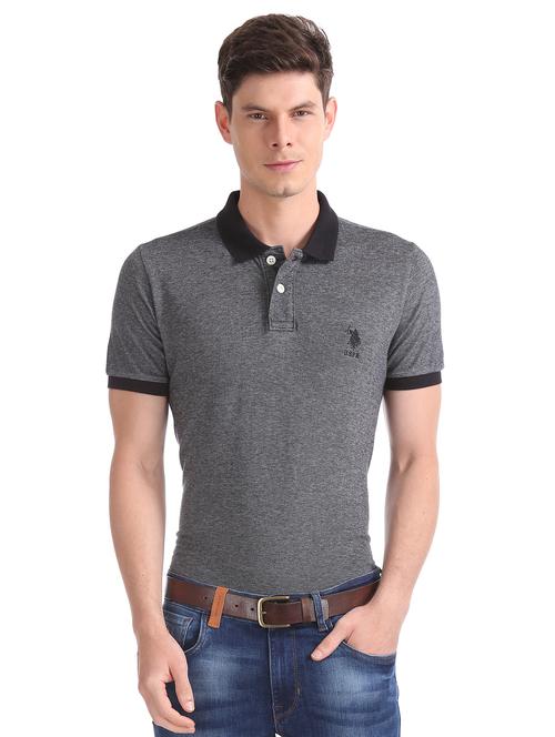 grey solid polo t-shirt - 17631809 - Standard Image - 1