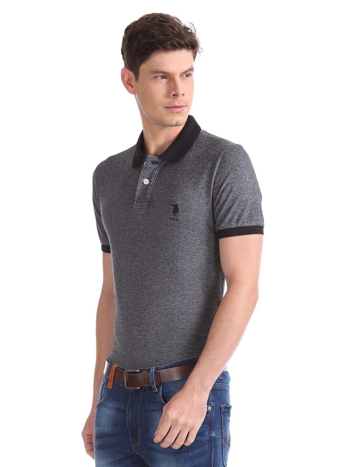 grey solid polo t-shirt - 17631809 - Zoom Image - 2