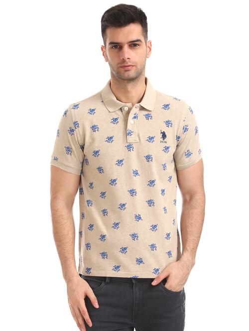 beige floral polo t-shirt - 17631843 - Standard Image - 1