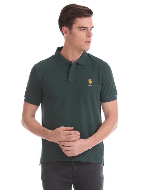bottle green solid polo t-shirt - 17631861 - Standard Image - 1