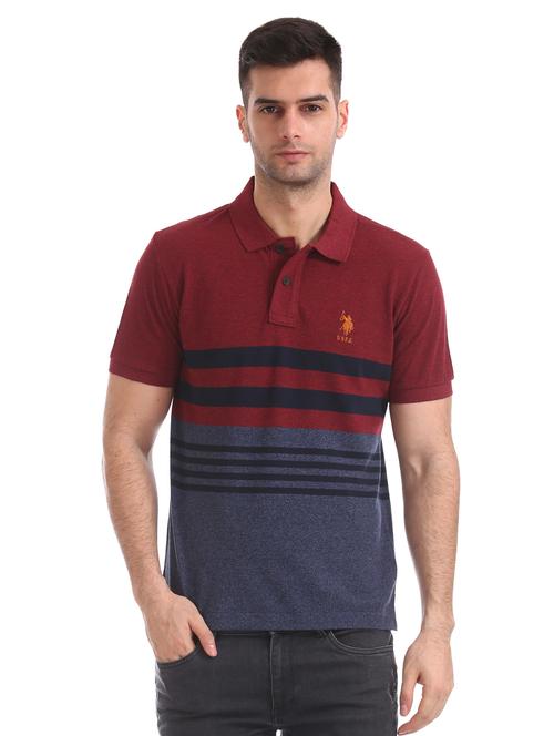 maroon striped polo t-shirt - 17631904 - Standard Image - 1