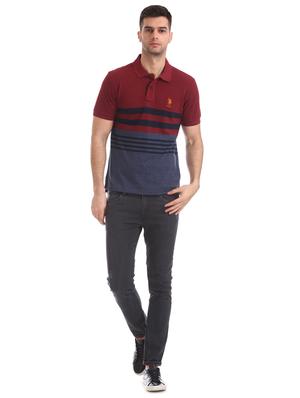 maroon striped polo t-shirt - 17631904 - Standard Image - 4
