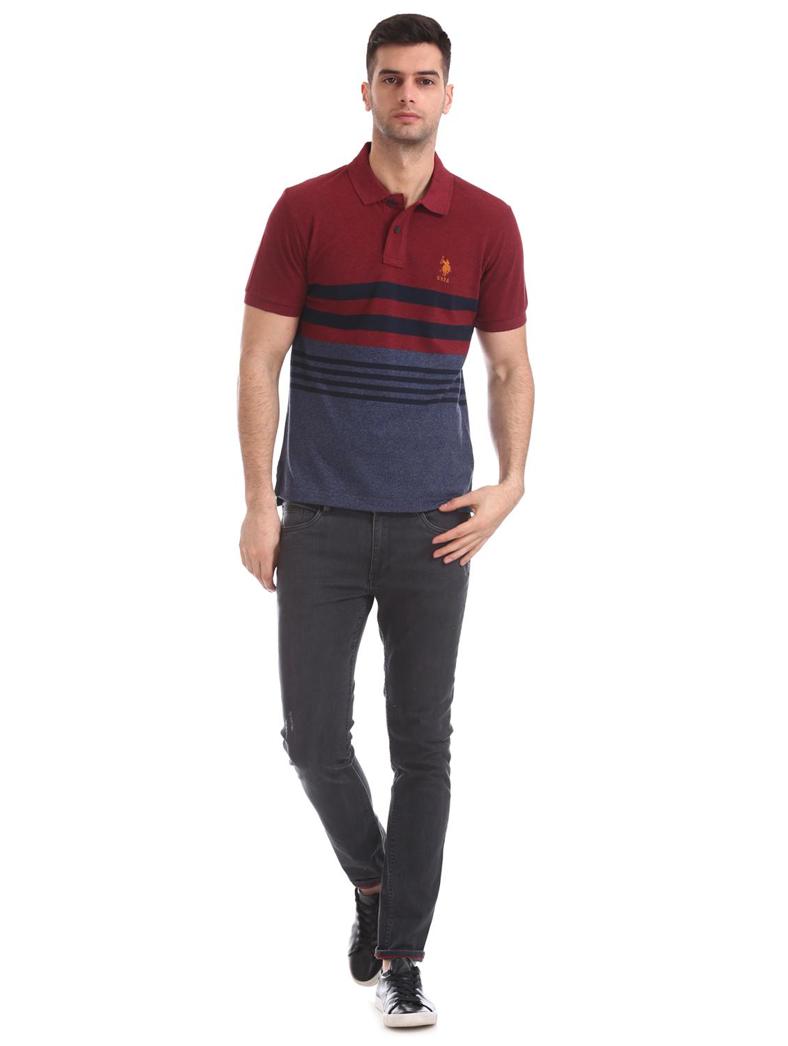 maroon striped polo t-shirt - 17631904 - Zoom Image - 4