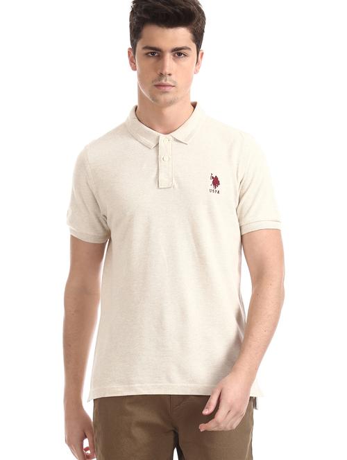 beige solid polo t-shirt - 17631913 - Standard Image - 1