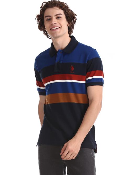 blue striped polo t-shirt - 17631935 - Very Small Image - 1