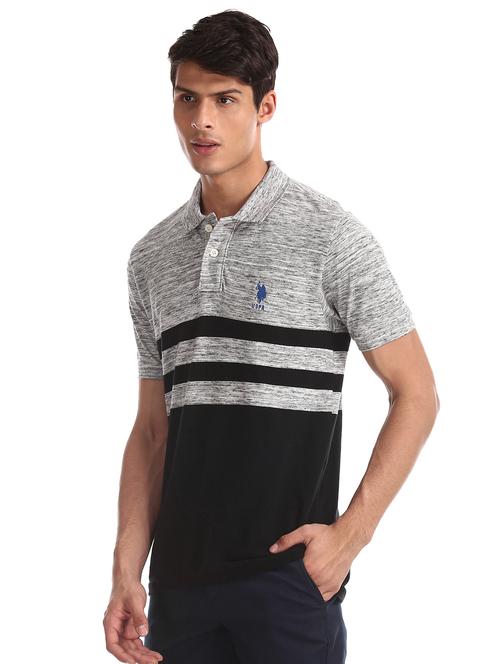 grey striped polo t-shirt - 17631983 - Standard Image - 1