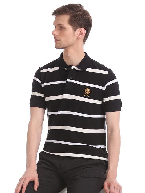 black striped polo t-shirt - 17632006 - Standard Image - 1