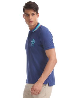 blue solid polo t-shirt - 17632020 - Standard Image - 2