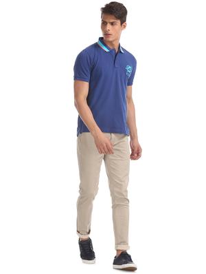 blue solid polo t-shirt - 17632020 - Standard Image - 4