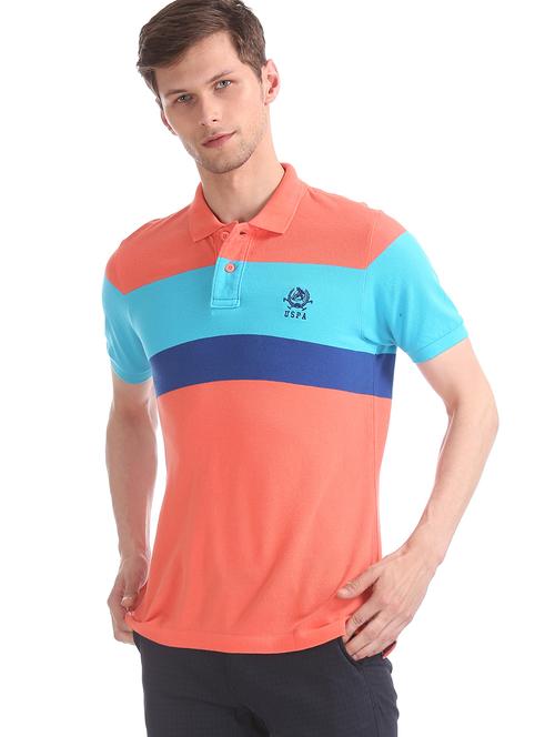 orange color block polo t-shirt - 17632031 - Very Small Image - 1