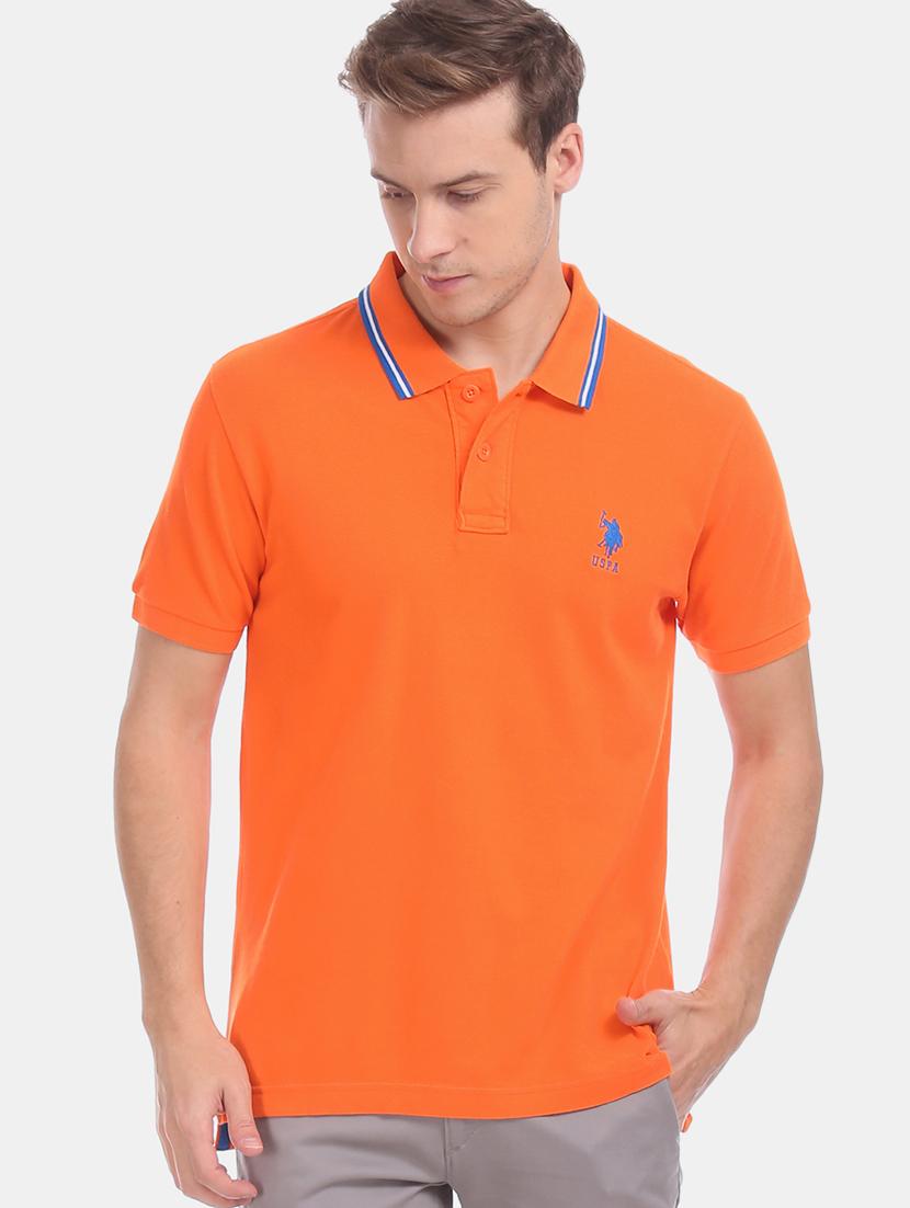 orange solid polo t-shirt - 17632036 - Zoom Image - 1