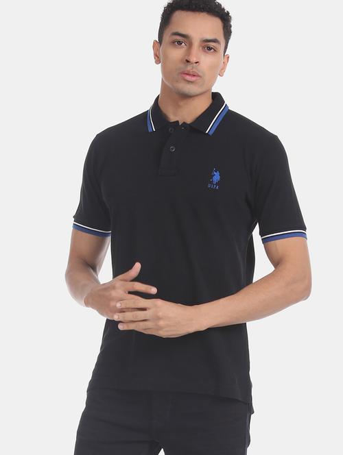 black solid polo t-shirt - 17632063 - Standard Image - 1