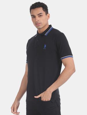 black solid polo t-shirt - 17632063 - Standard Image - 2