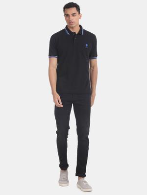 black solid polo t-shirt - 17632063 - Standard Image - 4