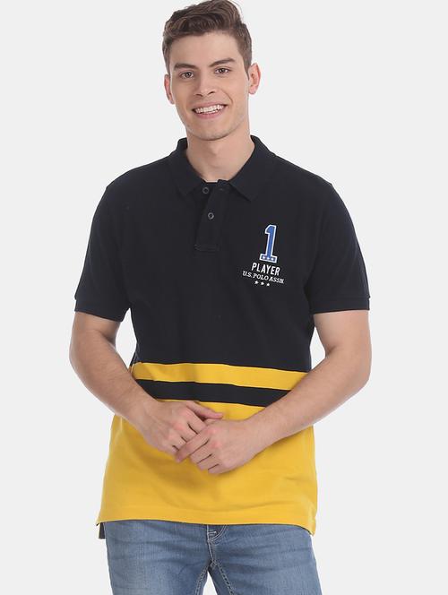 blue color block polo t-shirt - 17632072 - Standard Image - 1