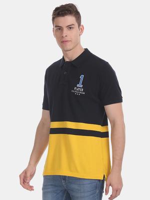 blue color block polo t-shirt - 17632072 - Standard Image - 2