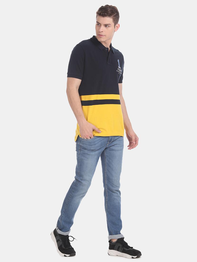 blue color block polo t-shirt - 17632072 - Zoom Image - 4