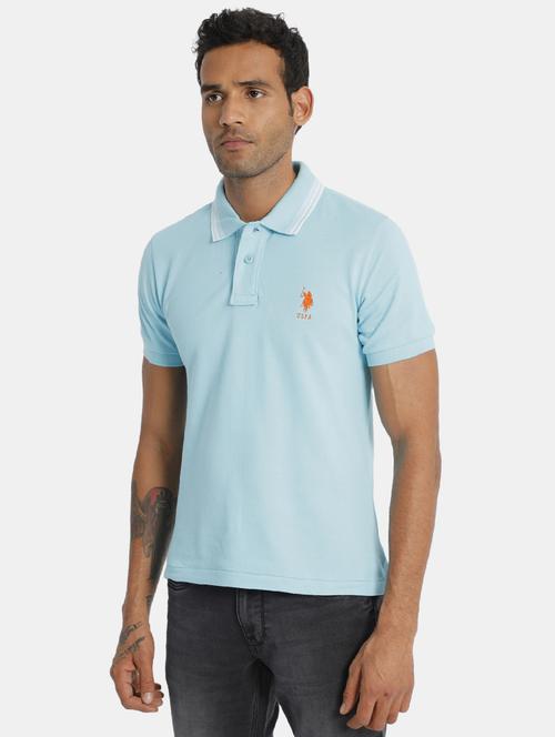 light blue solid polo t-shirt - 17632084 - Very Small Image - 1