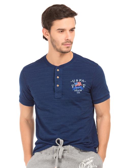 blue solid henley t-shirt - 17632105 - Standard Image - 1