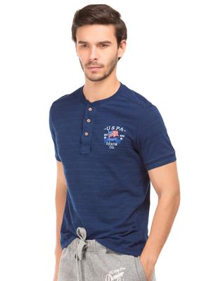 blue solid henley t-shirt - 17632105 - Standard Image - 2