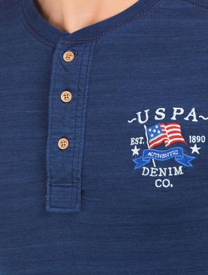 blue solid henley t-shirt - 17632105 - Standard Image - 5
