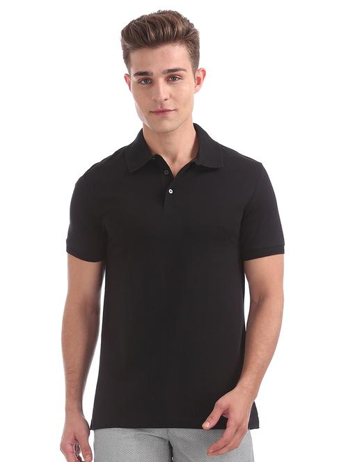 black solid polo t-shirt - 17632268 - Standard Image - 1