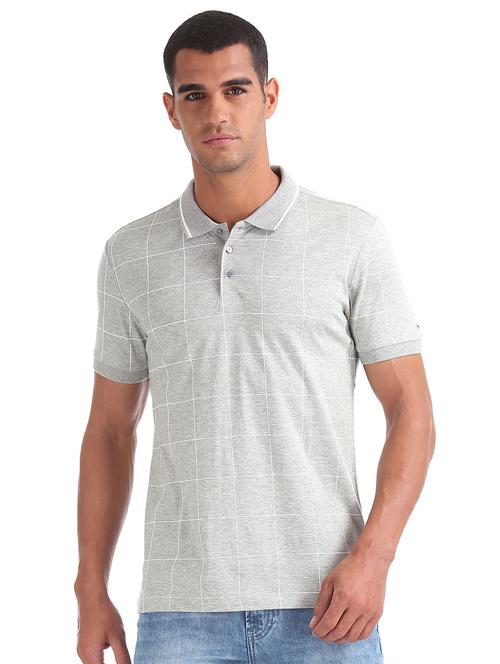 grey checkered polo t-shirt - 17632288 - Standard Image - 1