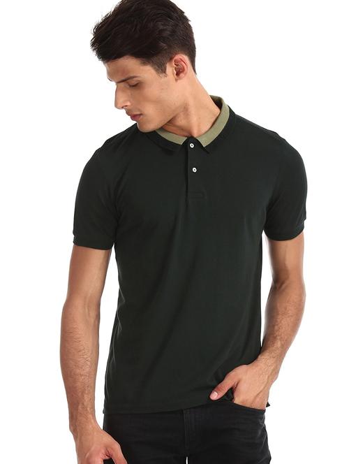 black solid polo t-shirt - 17632295 - Standard Image - 1