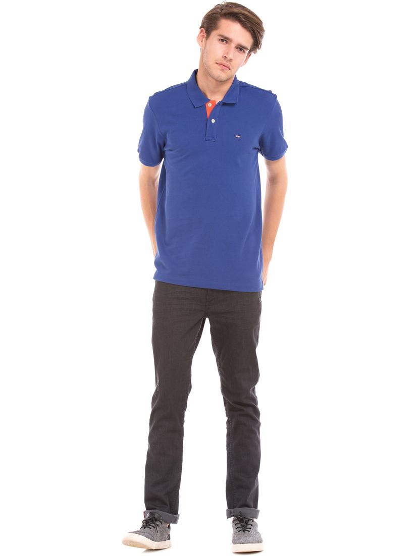 blue solid polo t-shirt - 17632372 - Zoom Image - 4