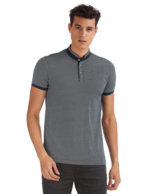 navy blue printed polo t-shirt - 17632430 - Standard Image - 1
