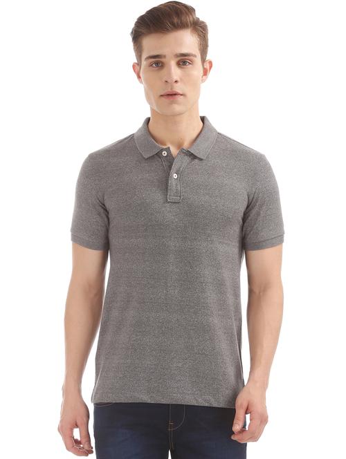 grey solid polo t-shirt - 17632432 - Standard Image - 1