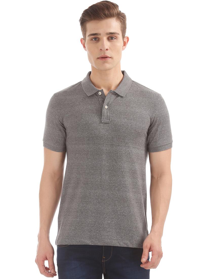 grey solid polo t-shirt - 17632432 - Zoom Image - 1
