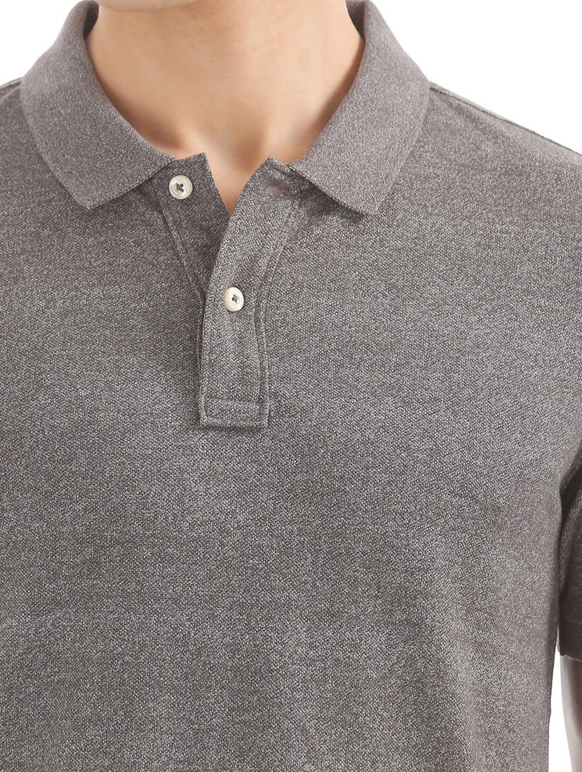 grey solid polo t-shirt - 17632432 - Zoom Image - 5