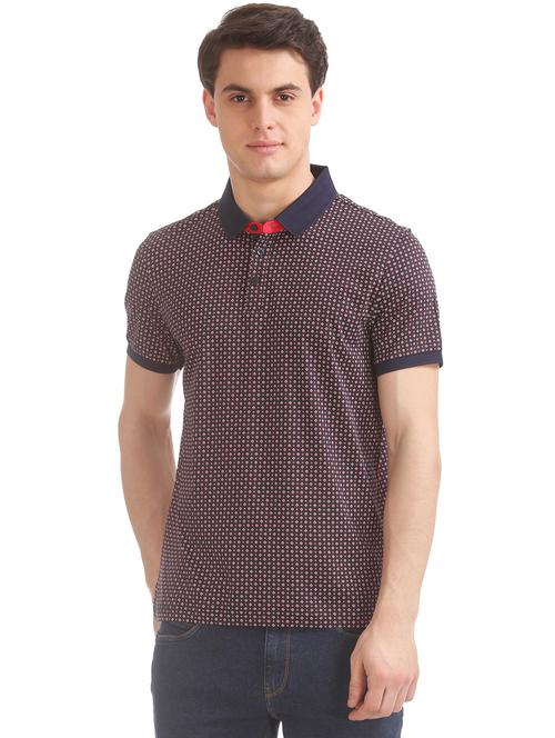 navy blue printed polo t-shirt - 17632435 - Standard Image - 1