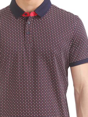 navy blue printed polo t-shirt - 17632435 - Standard Image - 5